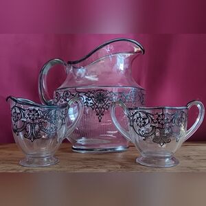 Vintage Heisey Serving Set With Sterling Silver Inlay